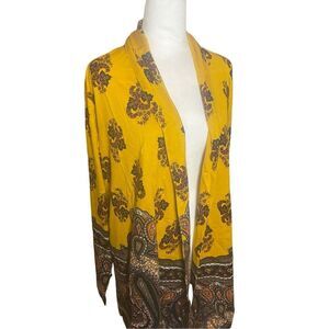 Isaac Mizrahi Live! Womens Size 3X Open Front Cardigan Gold Paisley Print NWT‎